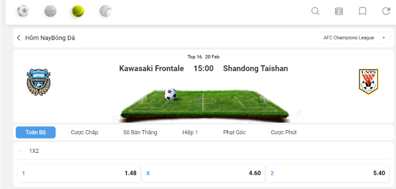 Kèo 1X2 giữa Kawasaki và Shandong tại 8Xbet